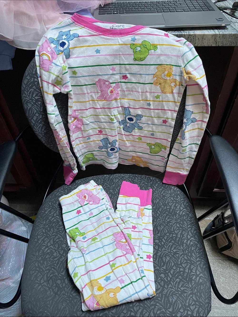 Care Bears Multicolor Striped Kids Pajama Set with Pink Trim